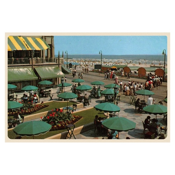 Dennis Hotel Terrace Boardwalk Scene - Atlantic City New Jersey Postcard - Picture 2 of 4